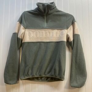 Pomme Equestrian Sage Green Cream Colorblock Quarter Zip Fleece Pullover Small